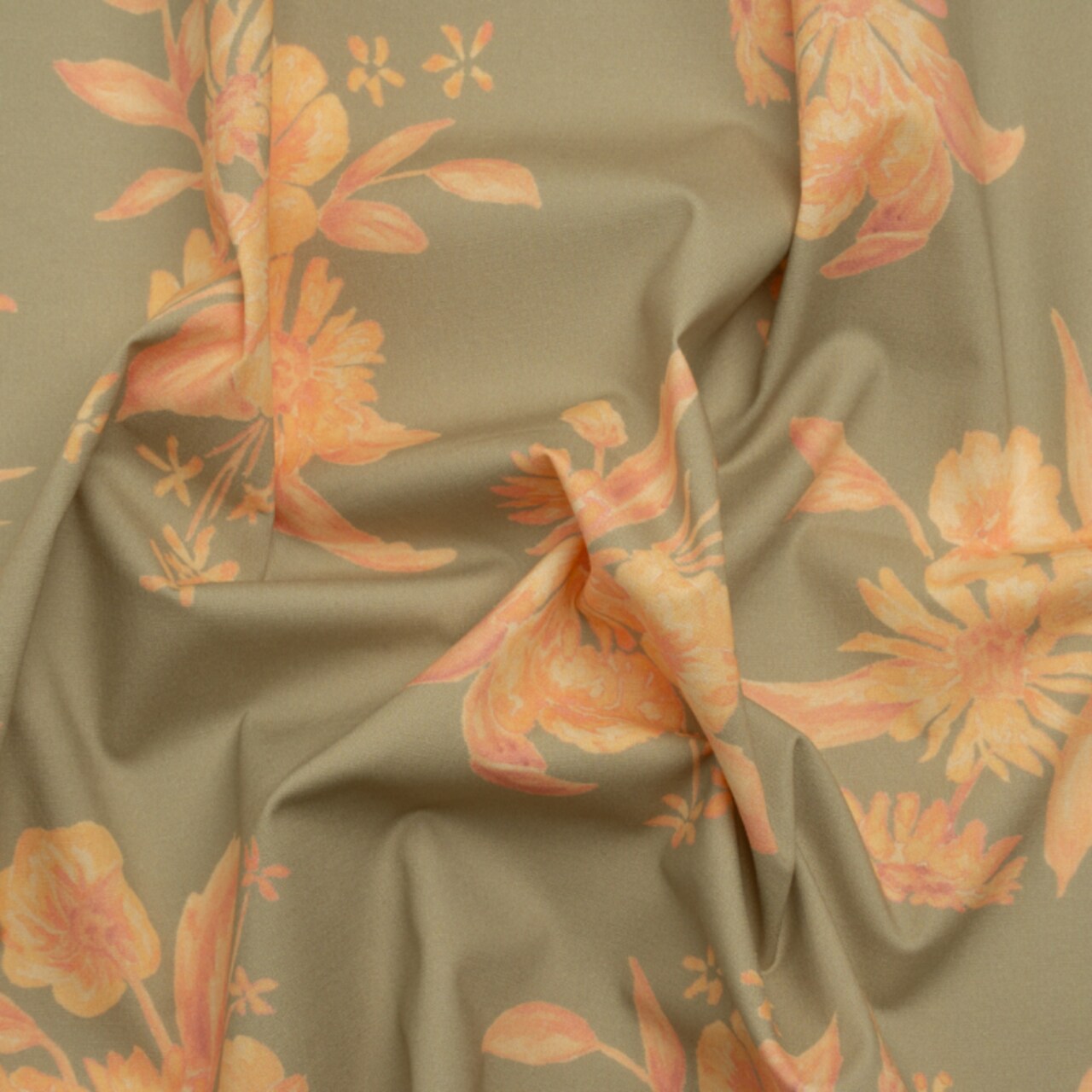 1 Yard Stretch Cotton Poplin Print Sage and Yellow Floral Fabric